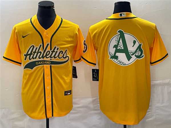 Men%27s Oakland Athletics Yellow Team Big Logo Cool Base Stitched Baseball Jersey 001->philadelphia phillies->MLB Jersey